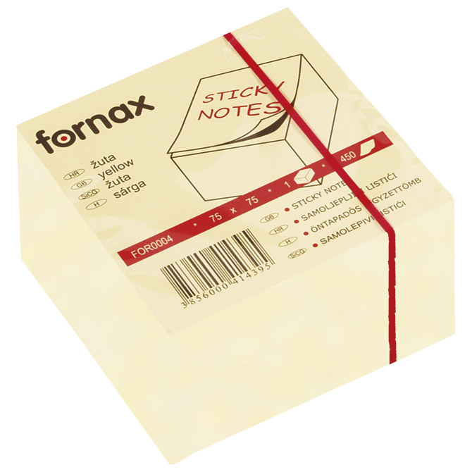 Samoljepljivi listići   75x75mm  450/1  KOCKA žuta FORNAX