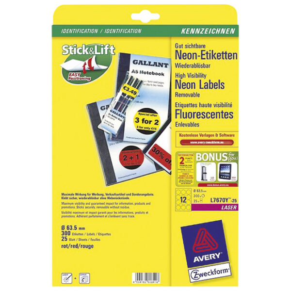 Etikete okrugle ¤  63,5mm neon crvene ZWECKFORM 7670R  300/1