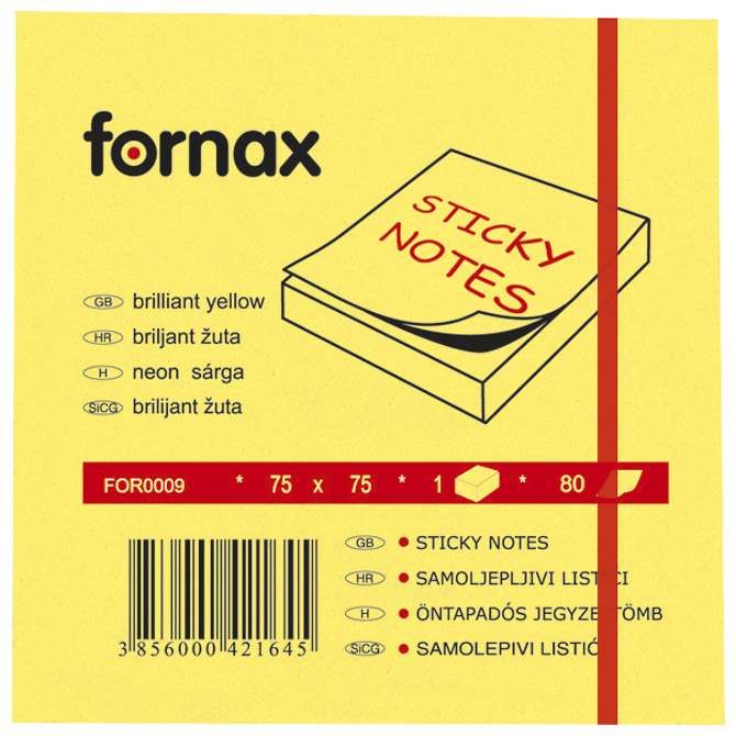 Samoljepljivi listići   75x75mm   80/1  neon žuti FORNAX