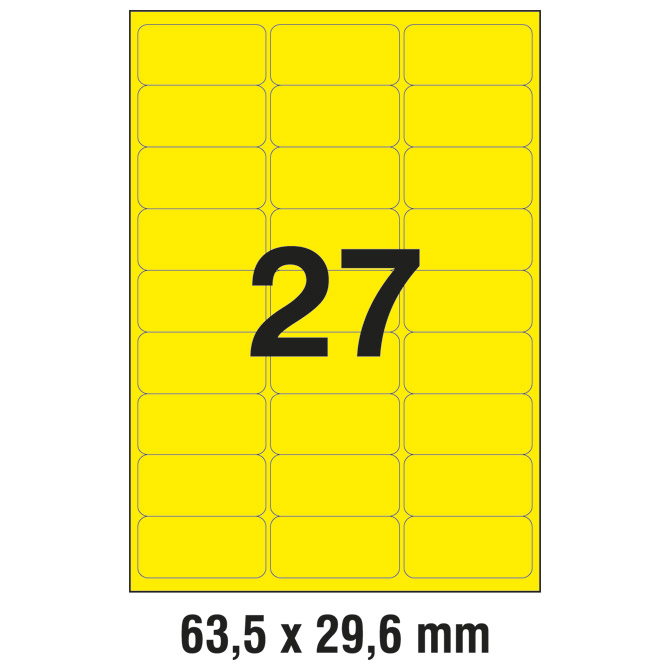 10970 Etikete  63,5 x  29,6 mm neon žute ZWECKFORM 6004-25 675/1 (25l)