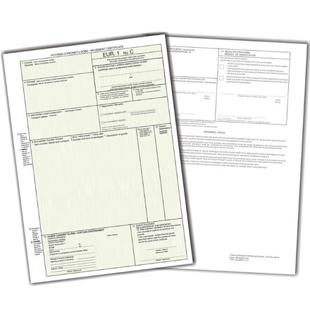 Obrazac POTVRDA O PROMETU ROBE UT-XIII-31 EUR-1