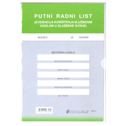 11145 Obrazac PUTNI RADNI LIST - evid. koriš. služ.vozila VI-55/VP