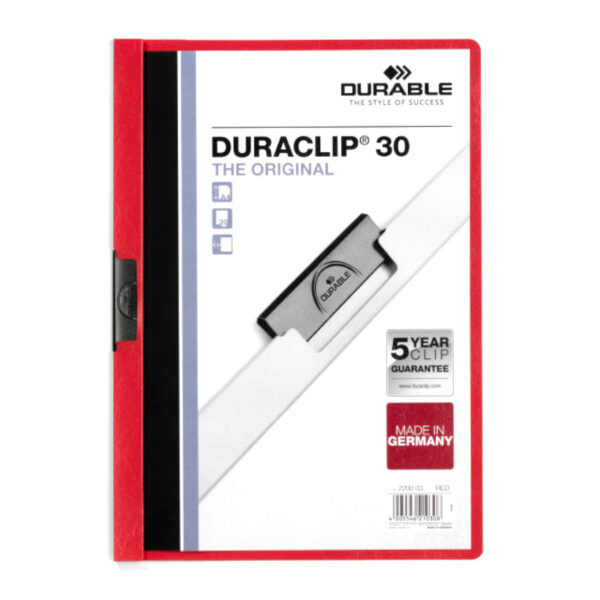 Fascikl PP sa stiskačem A4 1-30L DURABLE 2200 Duraclip crveni