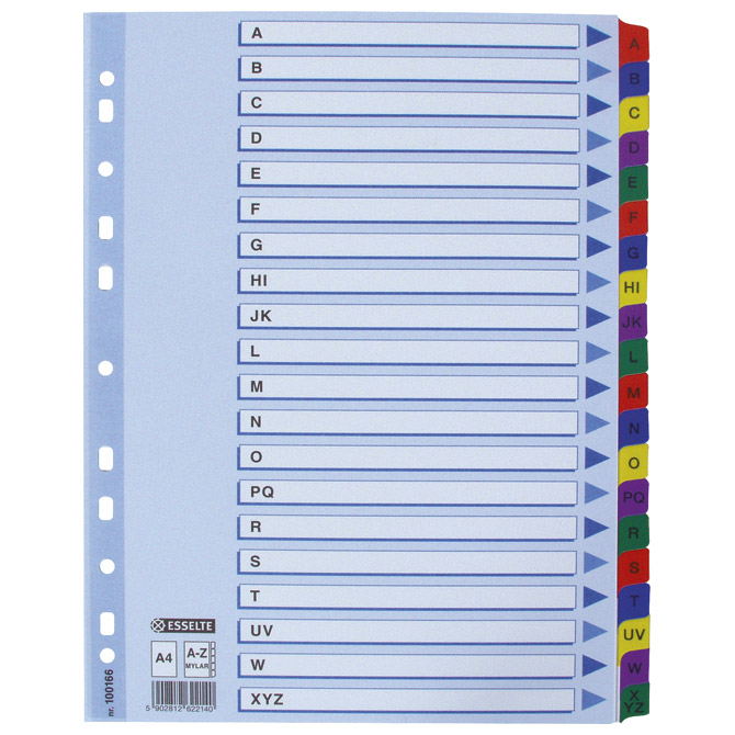 Pregrade kartonske A-Z A4 ESSELTE 100166 razne boje