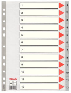 Pregrade PVC brojevi 1-12 A4 ESSELTE 100106 sive