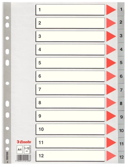 Pregrade PVC brojevi 1-12 A4 ESSELTE 100106 sive