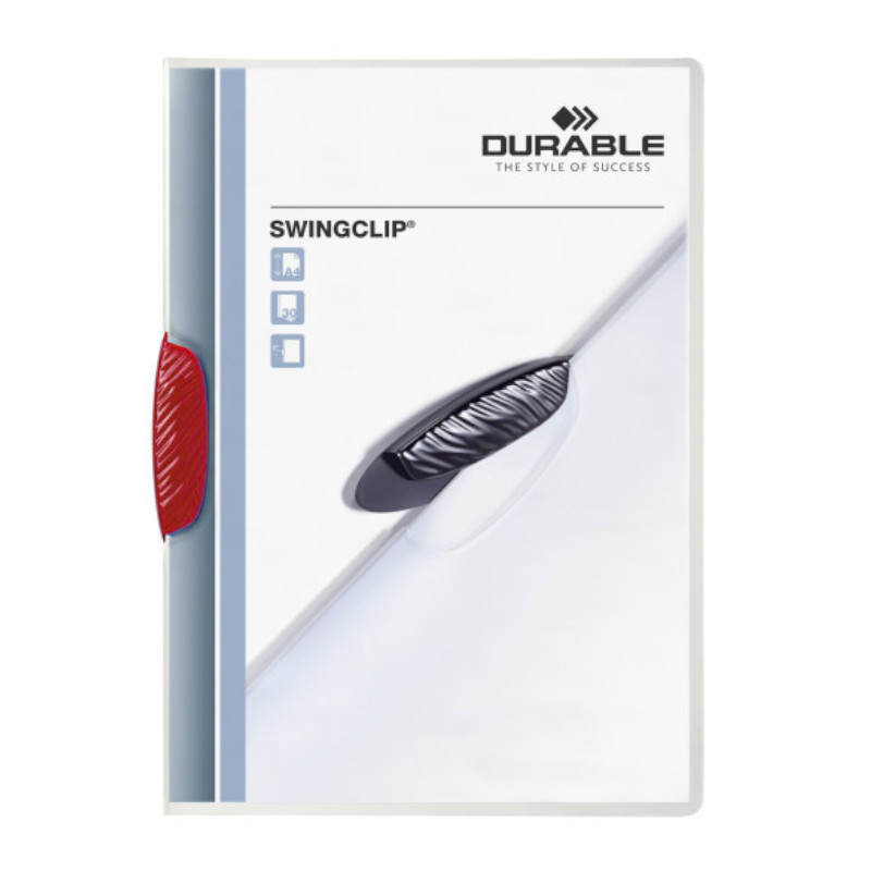 25150 Fascikl PP sa zatvaračem A4 1-30L DURABLE 2260 Swingclip crveni klip