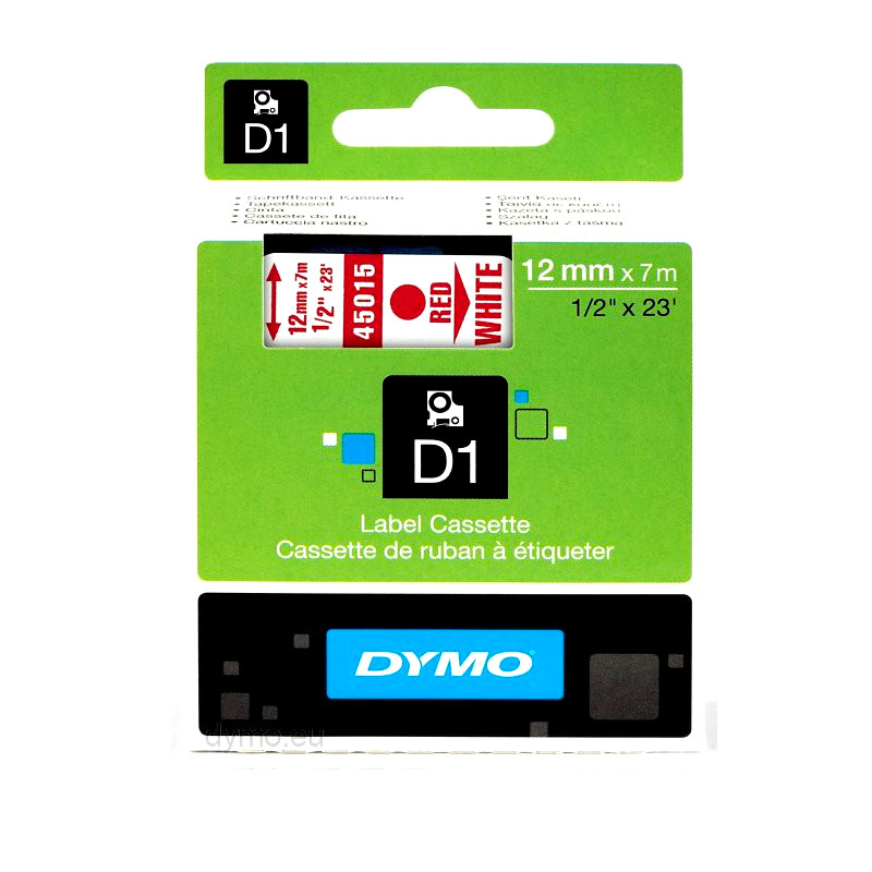 Vrpca 12mm x 7m DYMO D1 crveni tekst/bijela vrpca