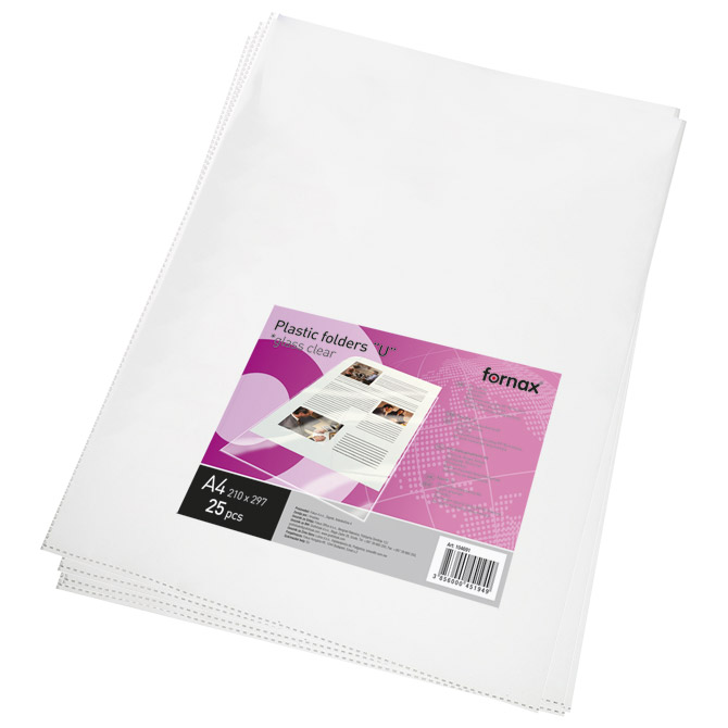 25439-2 Fascikl PVC U  90 mic A4 FORNAX sjajni prozirni set 25/1