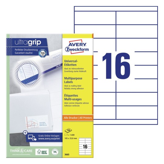 10476 Etikete 105 x  33,8 mm bijele ZWECKFORM 3665 1600/1 (100l)