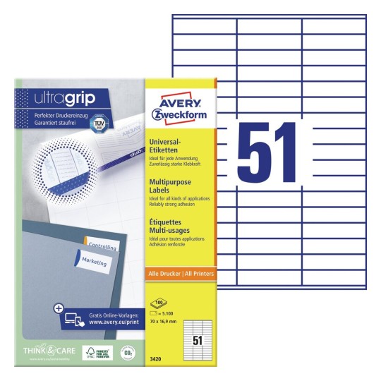 10427 Etikete  70 x  16,9 mm bijele ZWECKFORM 3420 5100/1 (100l)