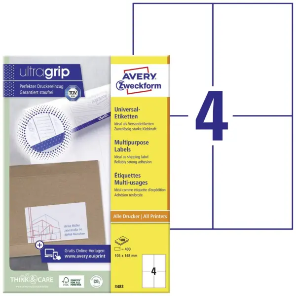 10485 Etikete 105 x 148 mm bijele ZWECKFORM 3483 400/1 (100l)