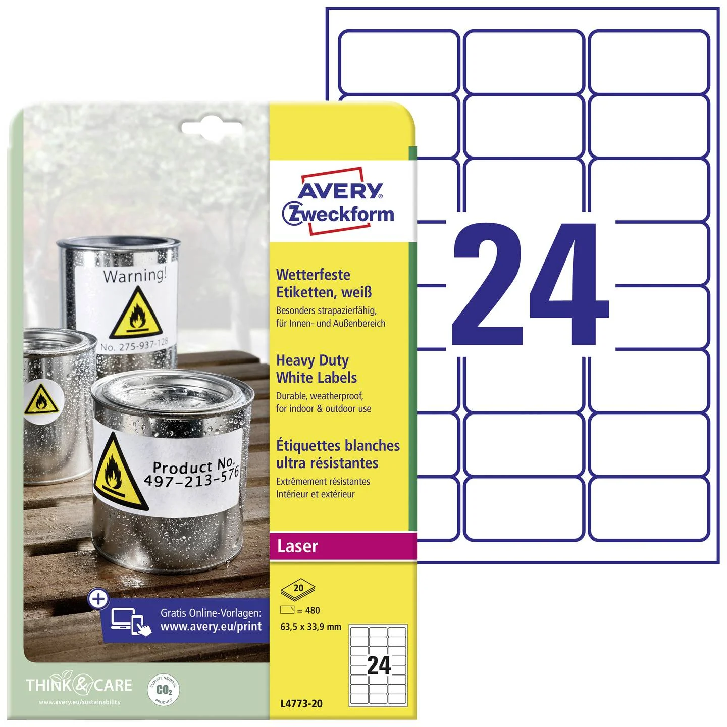 10145 Etikete  63,5 x  33,9 mm bijele polyester ZWECKFORM 4773 (20l)
