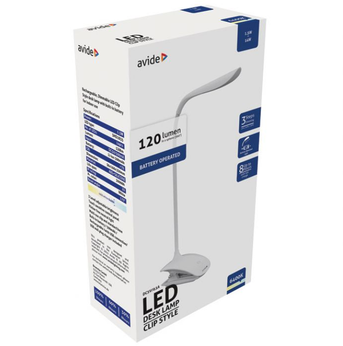 50029 Lampa stolna LED Clip Avide, bijela s kvačicom