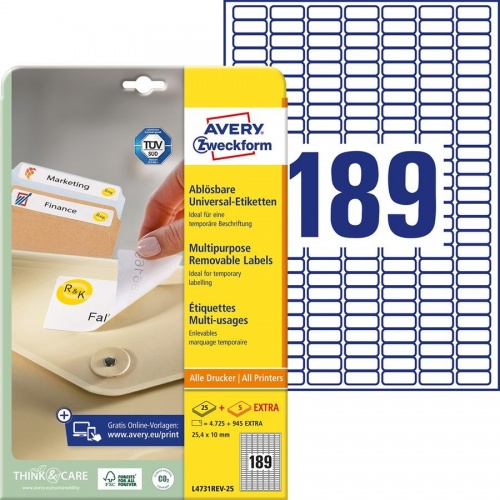 10965 Etikete  25,4 x  10 mm bijele odljepljive ZWECKFORM 4731 4725/1 (25l)