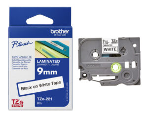 35116-1 Vrpca   9mm x 8m BROTHER TZE221 crni tekst/bijela vrpca