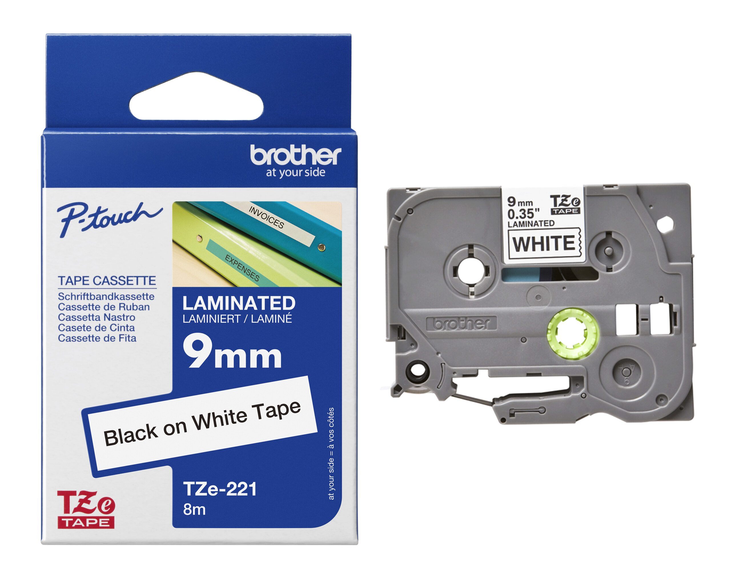 35116-1 Vrpca   9mm x 8m BROTHER TZE221 crni tekst/bijela vrpca