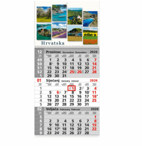 35179 Kalendar zidni trodjelni sa slikom i spiralom 12 listova 2026