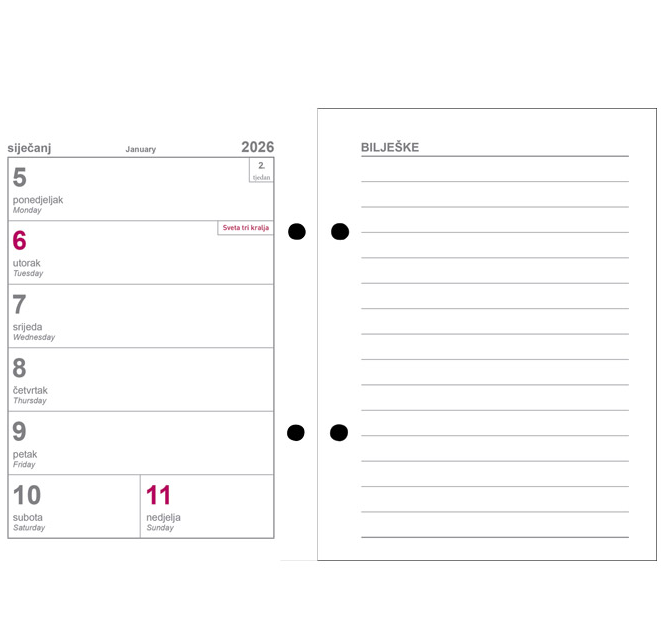 37879 Kalendar stolni - uložak standardne rupe - razmak od 7cm TJEDNI 2026