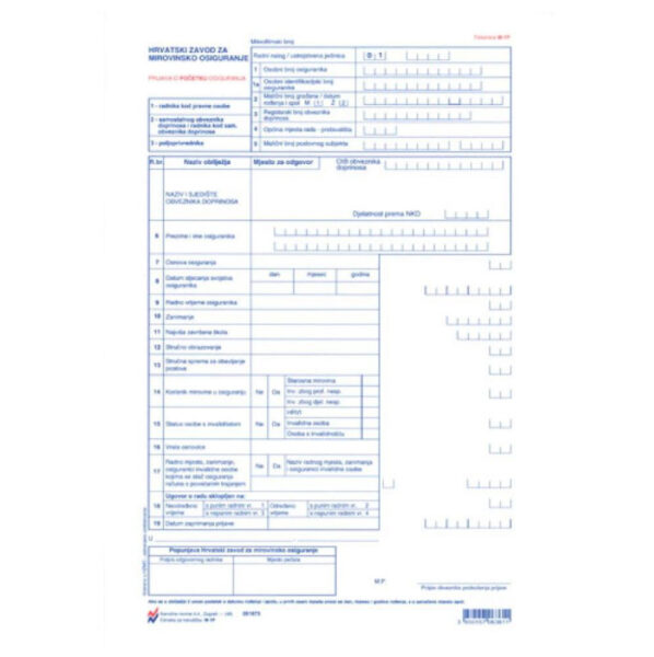 Obrazac PRIJAVA O POČETKU OSIGURANJA M-1P